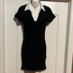 Elegant Black and White Collared Dress Size M